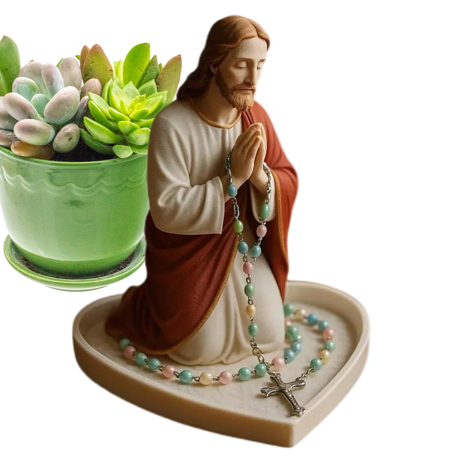 Support catholique Vierge Marie rangement chapelet perles résine