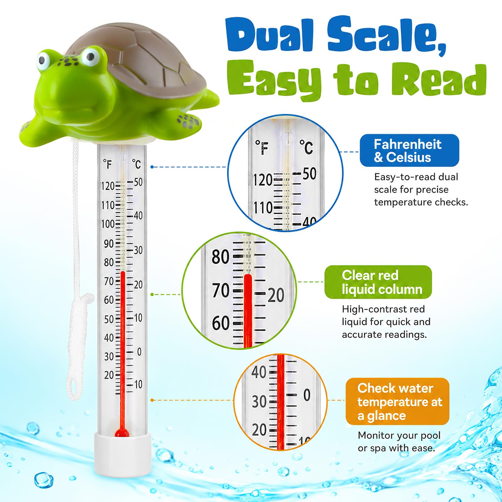 Thermomètre Piscine Flottant Cartoon Double Échelle °C/°F -10 à 50°C 20 cm