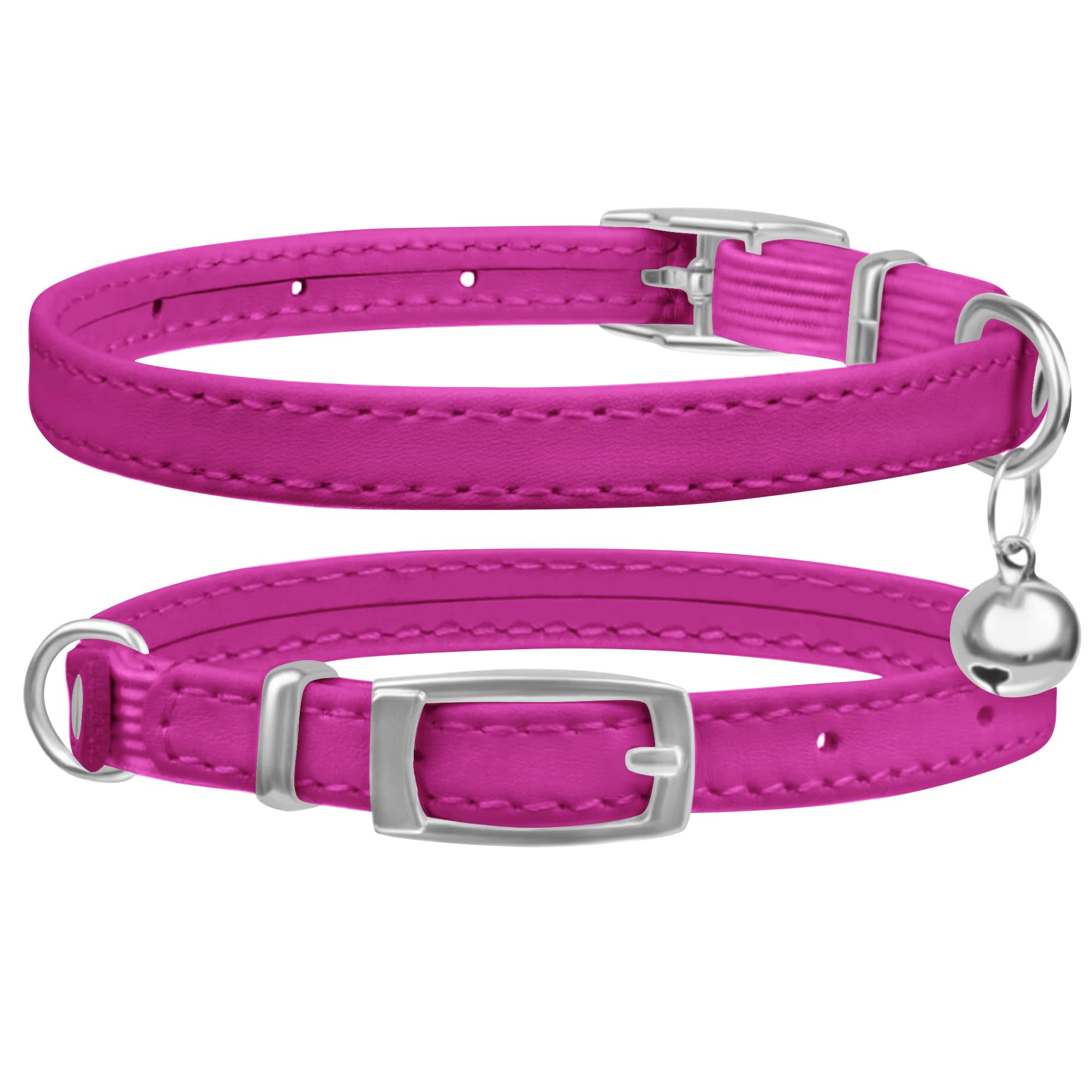 DAIHAQIKO Cat Collar with Bells,Kitten Collar for Boy & Girl Leather cat Collar Breakaway with Safety Elastic Strap (Neck Fit 8"-11",Pinkish Purple)