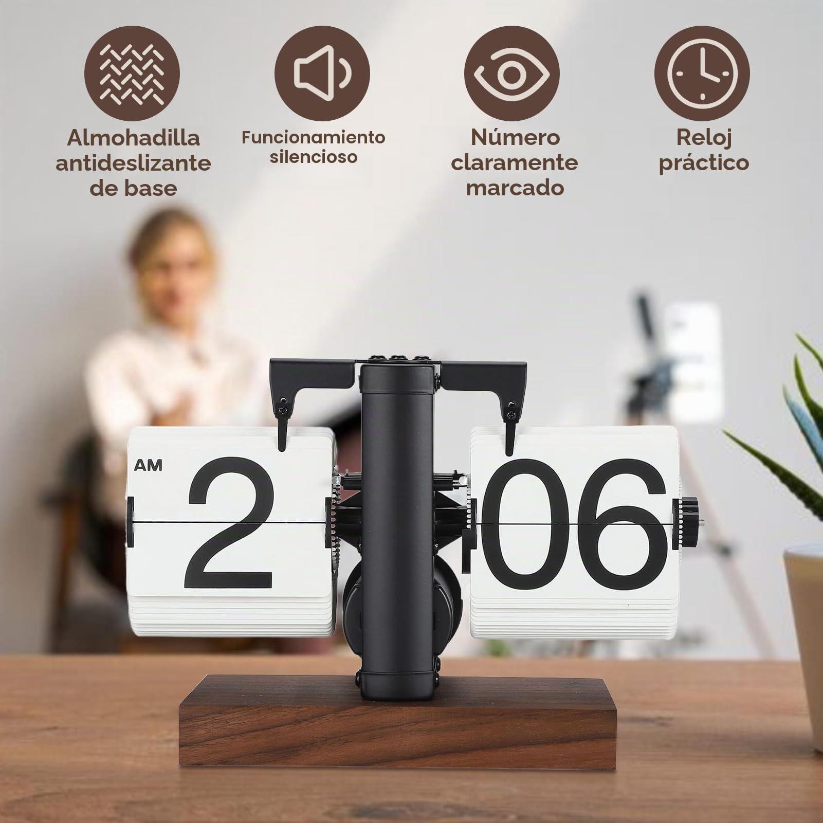 Reloj Digital Retro con Tapa, 12 Horas Reloj Plegable Digital De Una Sola Cara con Números Grandes, Reloj Mecánico Automático De Estilo Retro, Base De Madera para Sala De Estar