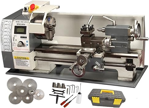 INTBUYING Mini Metal Lathe 7x12 Benchtop Lathe Machine Precision Hobby DIY Table Lathe Industrial Metal Wood Working Spinning Horizontal Lathe 600W Brushless 50-2500RPM Inch Thread WM180V 110V