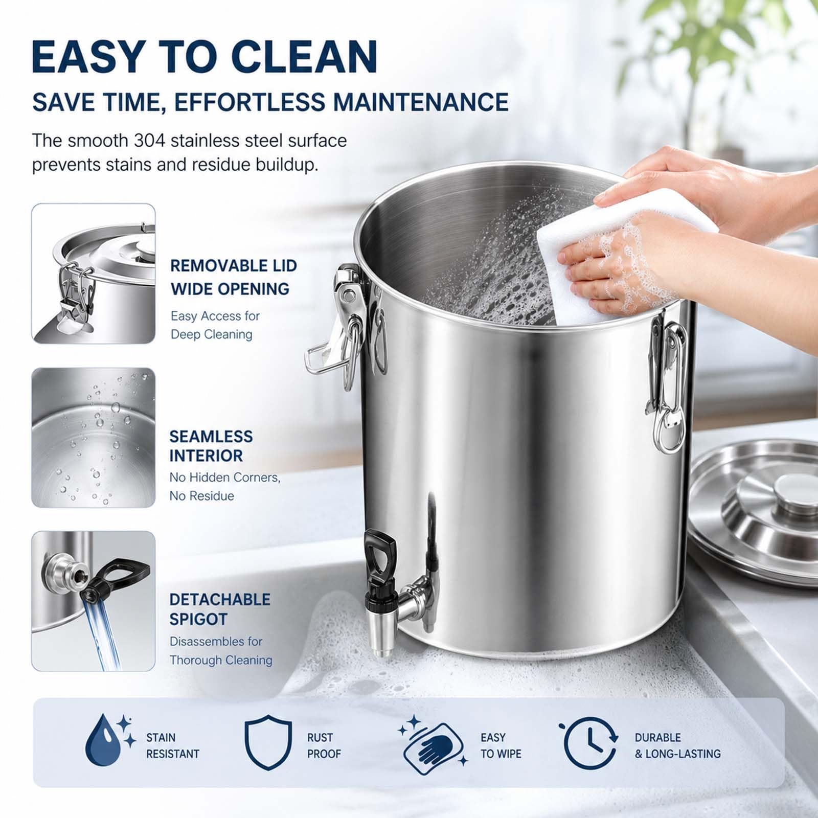 Bricco del Latte Fusto in Acciaio Inox 304 con Rubinetto, 64L 76L 88L Contenitore Alimentare con Coperchio Ermetico Antiperdita, Secchio per Conservazione Olio, Vino, Acqua e Latte