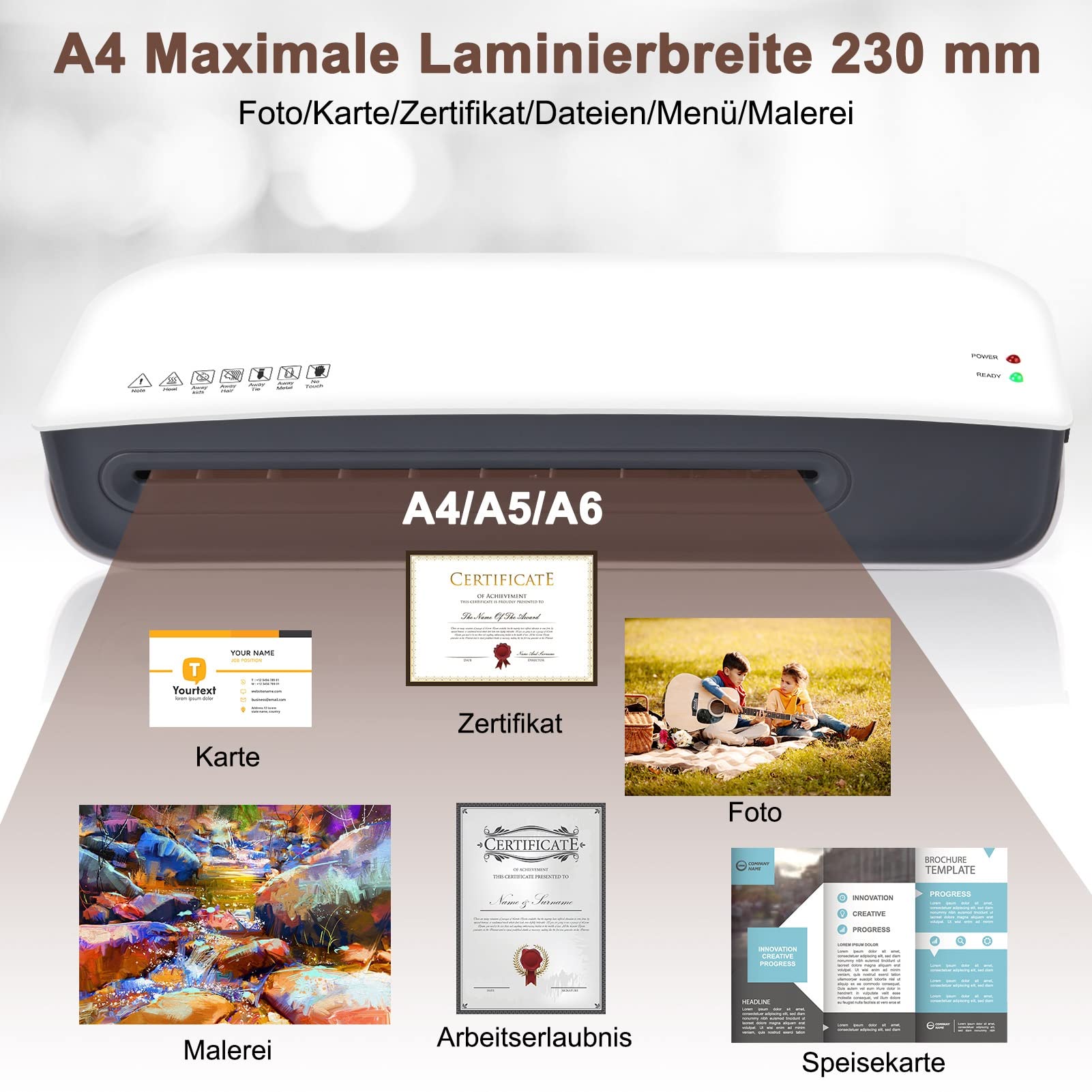 Nigecue LaminatorNigecue Laminator A4, maszyna do laminowania 3 w 1 z 30 sztukami folii do laminowania A4, A5, A6, laminator z przecinakiem do papieru, szybkie nagrzewanie, idealna do użytku