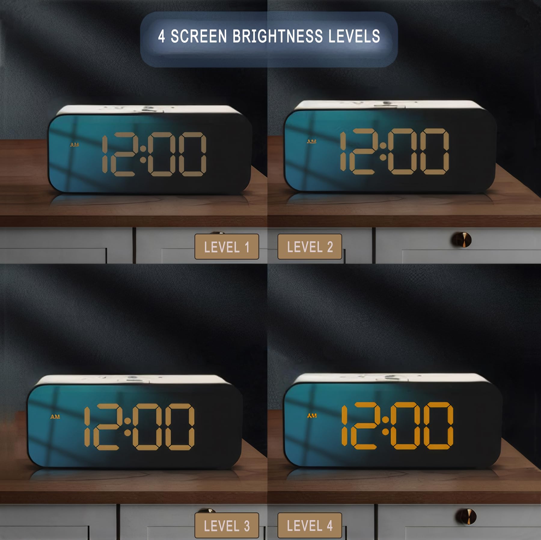 Orologio digitale con display RGB a colori, controllo vocale, multifunzione, LED, registrazione vocale, sveglia, retroilluminazione regolabile, funzione snooze 12/24 ore, presa per