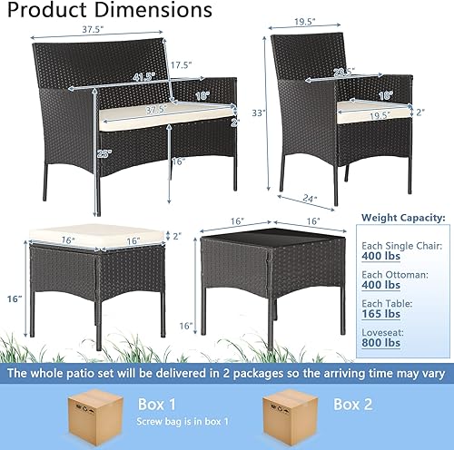 Miniatura 5 de Tangkula Juego de sofá de ratán de 7 piezas, juego de muebles de mimbre con 2 mesas laterales y 2 otomanas, marco de metal sólido, cojines suaves,