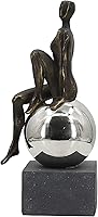 GIFTBOXGO Modern Abstract Figure Sculpture: Sitting Figure on Sphere Metal Art Statue with Concrete Base - 12" Home Decor