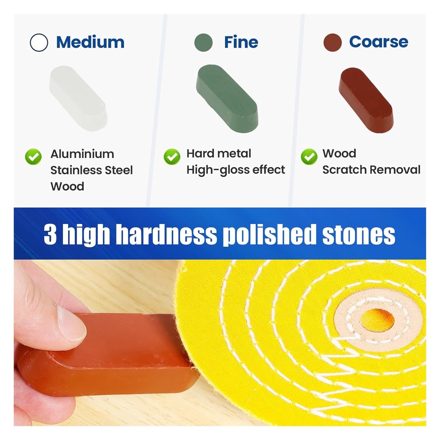 7Pcs Wearproof Polishing Wheels Kit 6 inch Reusable Buffing Polishing Wheels Grinding Processes for Ceramics Glass Jewelry Metal(7Pcs)
