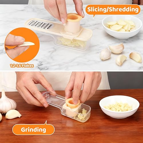 Miniatura 3 de Palksky Cortador de mandolinas de ajo, súper fino, 3 en 1, multifuncional, con trituradora, picadora de ajo portátil, utensilios de cocina, 2