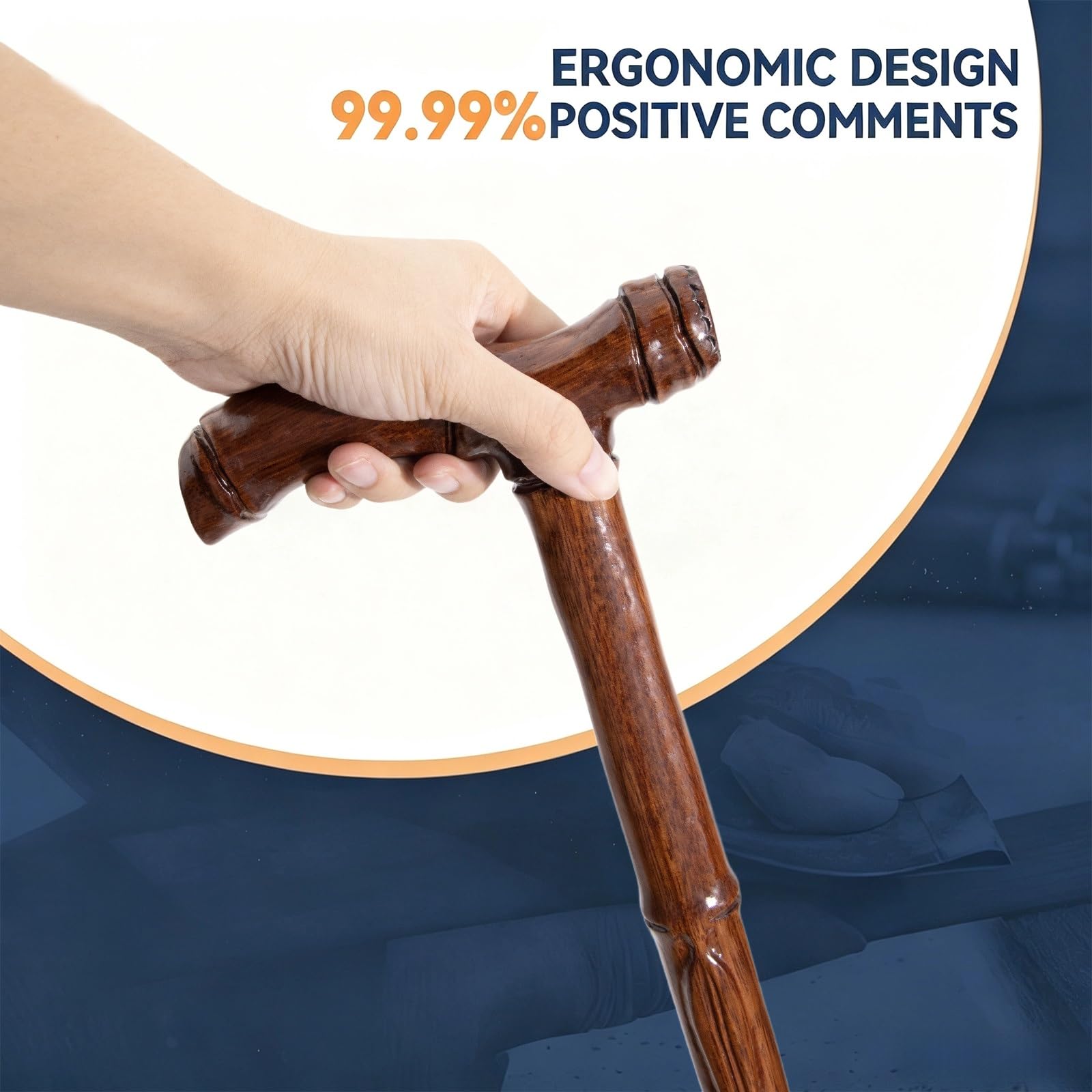 Bastón de Madera, Motivo Bambú Tallado a Mano, Unisex, Alta Capacidad de Carga, Mango Ergonómico Confortable, Diseño Elegante
