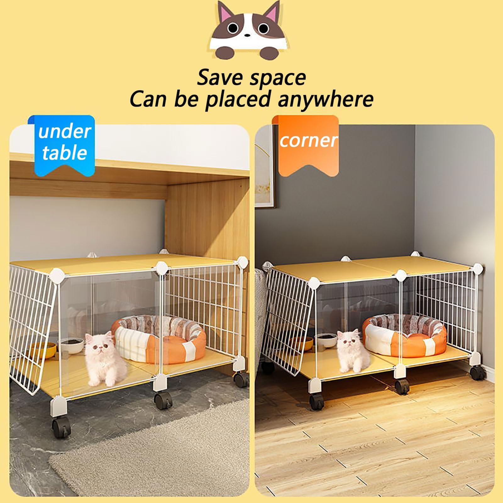 Gabbia per Gatti da Interno, Recinti per Gatti Box per Gatti Fai-da-Te Gabbia per Piccoli Animali Staccabile con Ruota Grande Spazio per Esercizi Ideale per 1-3 Gatti, Conigli e Piccoli Anim