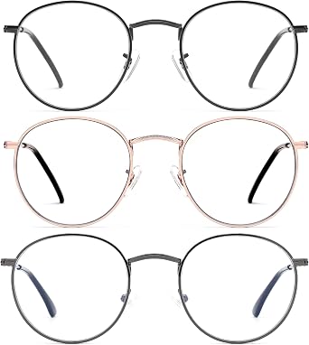 3 Pack Blue Light Blocking Glasses for Women Men Metal Round Frame