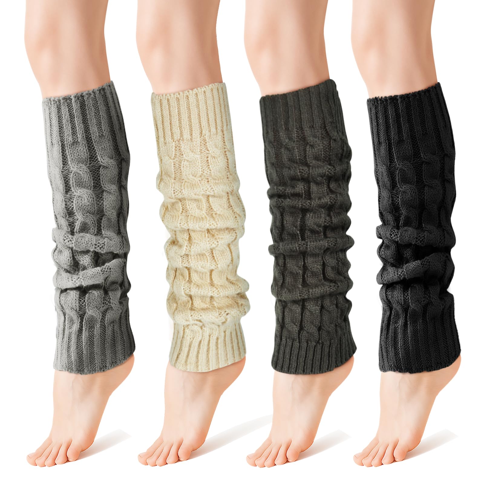 Women Leg Warmers 4 Pairs Fashion Cute Cable Knit Leg Warmers Winter Warm Long Boot Socks