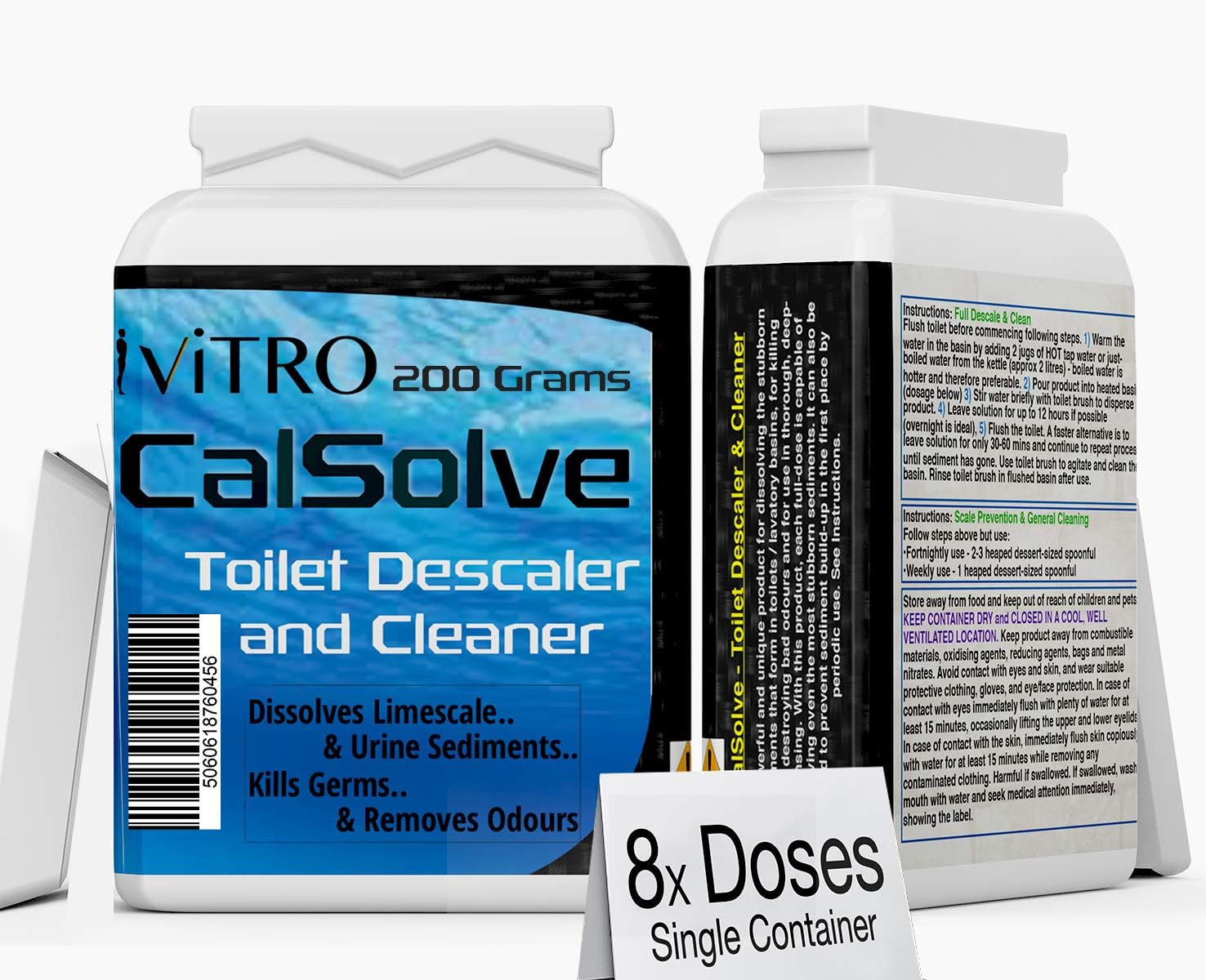 ivitro Toilet DESCALER HEAVY DUTY Limescale Remover for Toilet Concentrated Cleaner Formula Remove All Stubborn Stains CalSolve - Dissolve Urine Scale Destroys Smell 8x Doses 200 Grams