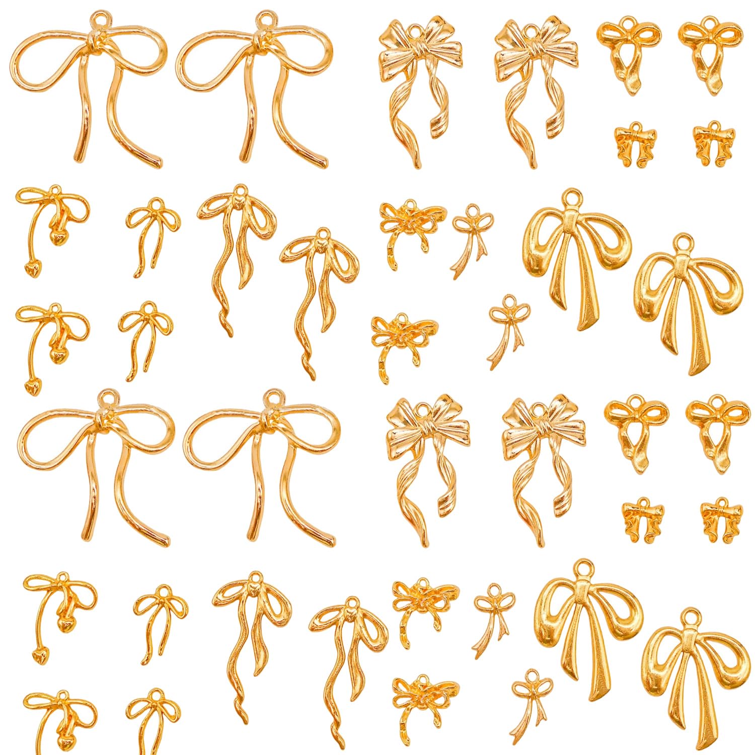 48PCs Paired Metal Bow Charms for Jewelry Making, Silver & Gold Plated Bow Charms for Bracelets Keychains (Gold plated)