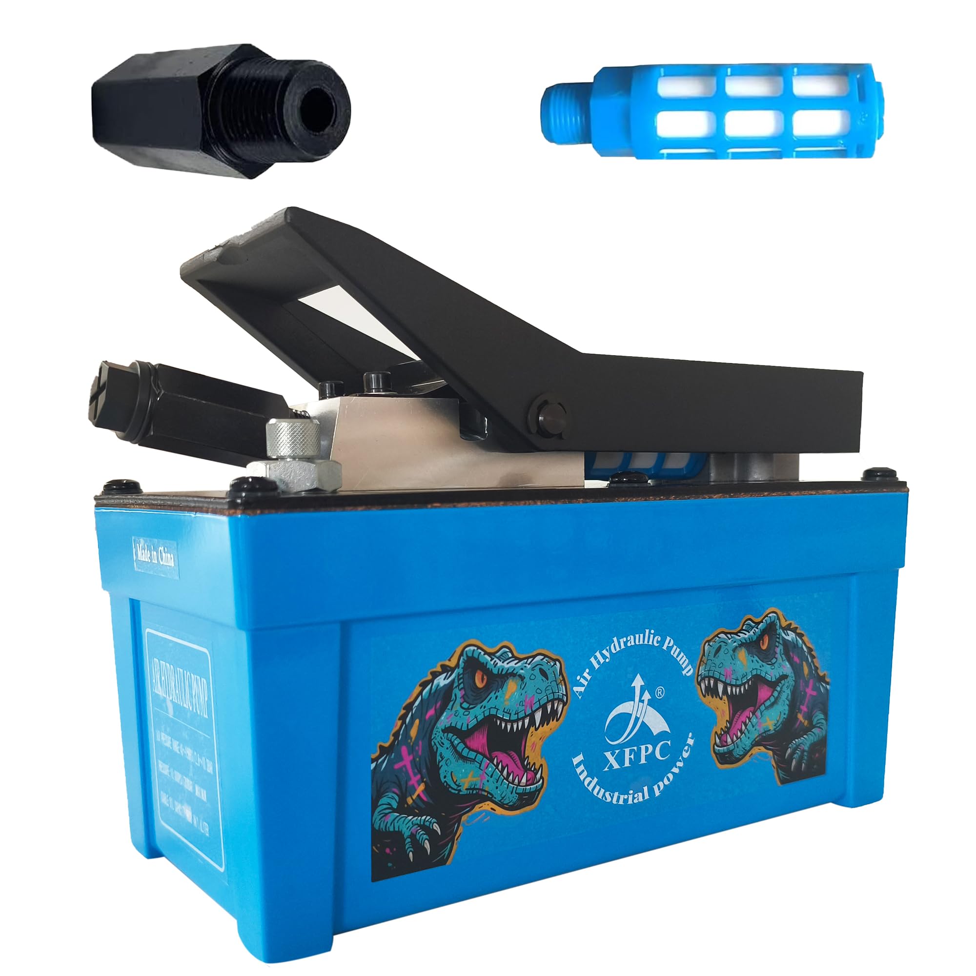 Air Hydraulic Pump 0.45 Gal 10,000 PSI Reservoir NPT 3/8" Oil Outlet, NPT 1/4" Inlet, Air Hydraulic Foot Pump Made of Aluminum, Blue