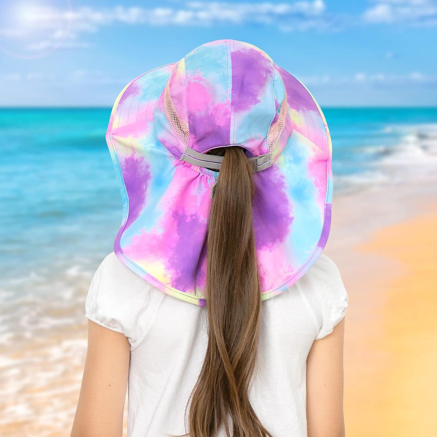 Kids Sun Hat UV Protection Summer Beach Play Hats Wide Brim Neck Flap for Girls Boys