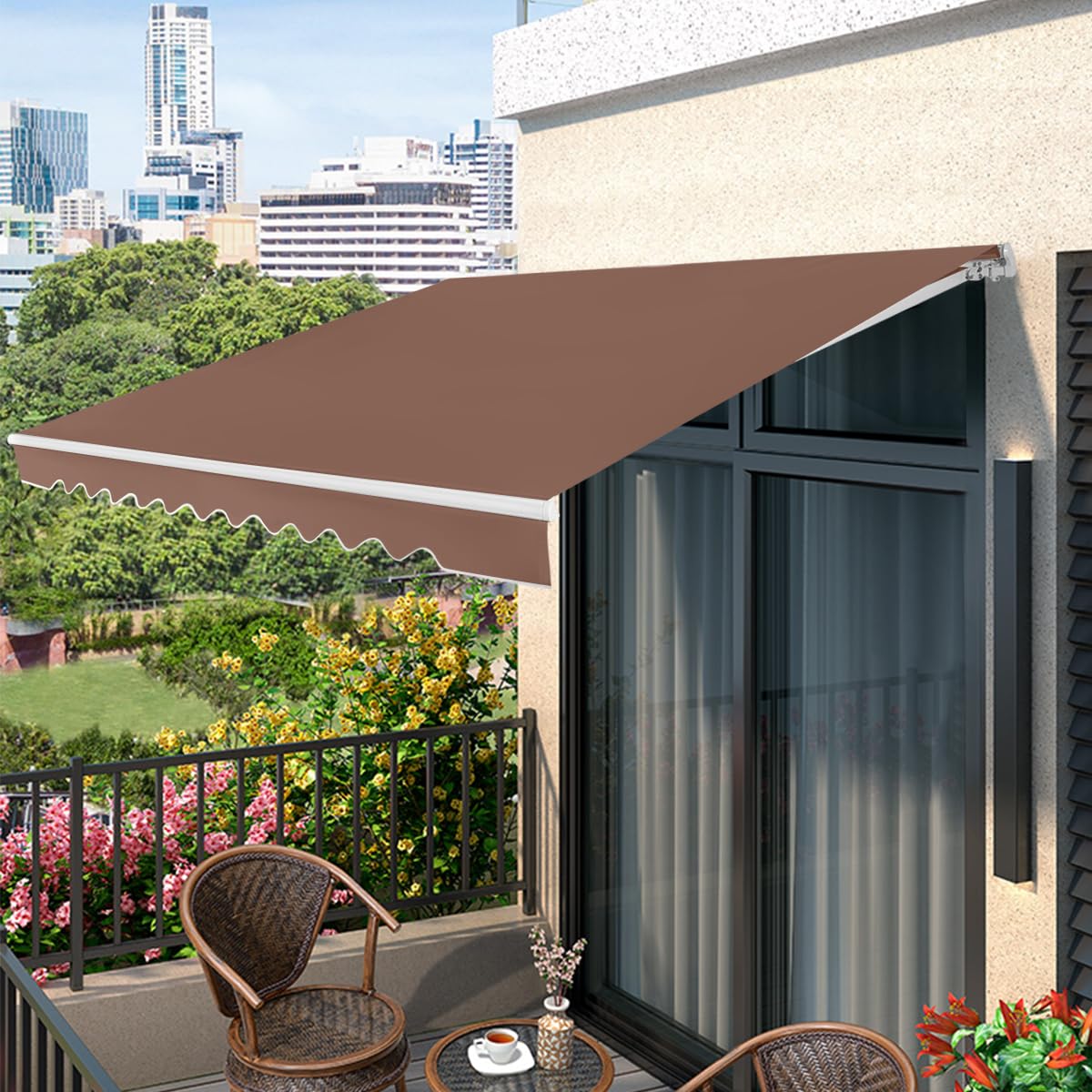 HOMASIS Tenda da Sole a Rullo, Tenda Parasole Retrattile con Manovella, Tenda per Balcone Regolabile in Angolo, Protezione Solare in Metallo e PU per Giardino e Terrazza (Marrone, 4 x 2,5 m)