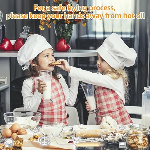 Miniatura 8 de 6 moldes para bunuelos con mango de madera, molde de aluminio para hacer galletas, juego de hierro de timbal desmontable Bunuelos rosetón, círculo