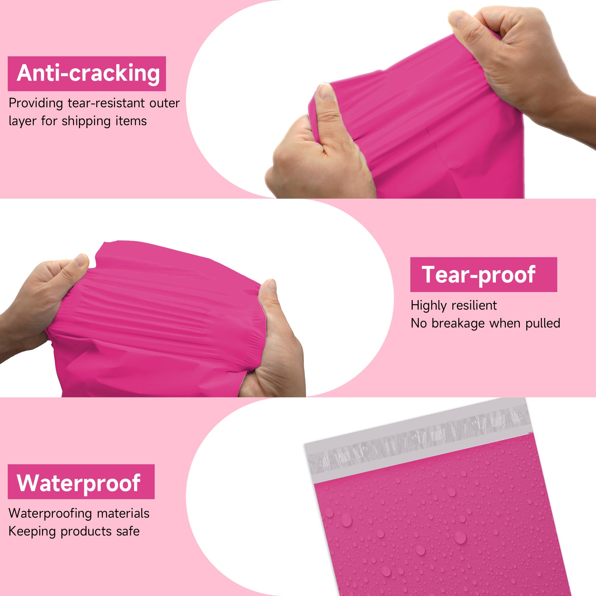 Lot de 100 enveloppes d'expédition imperméables avec autocollant, durables et résistantes à la déchirure en polyéthylène pour vêtements, 61 x 61 cm, rose