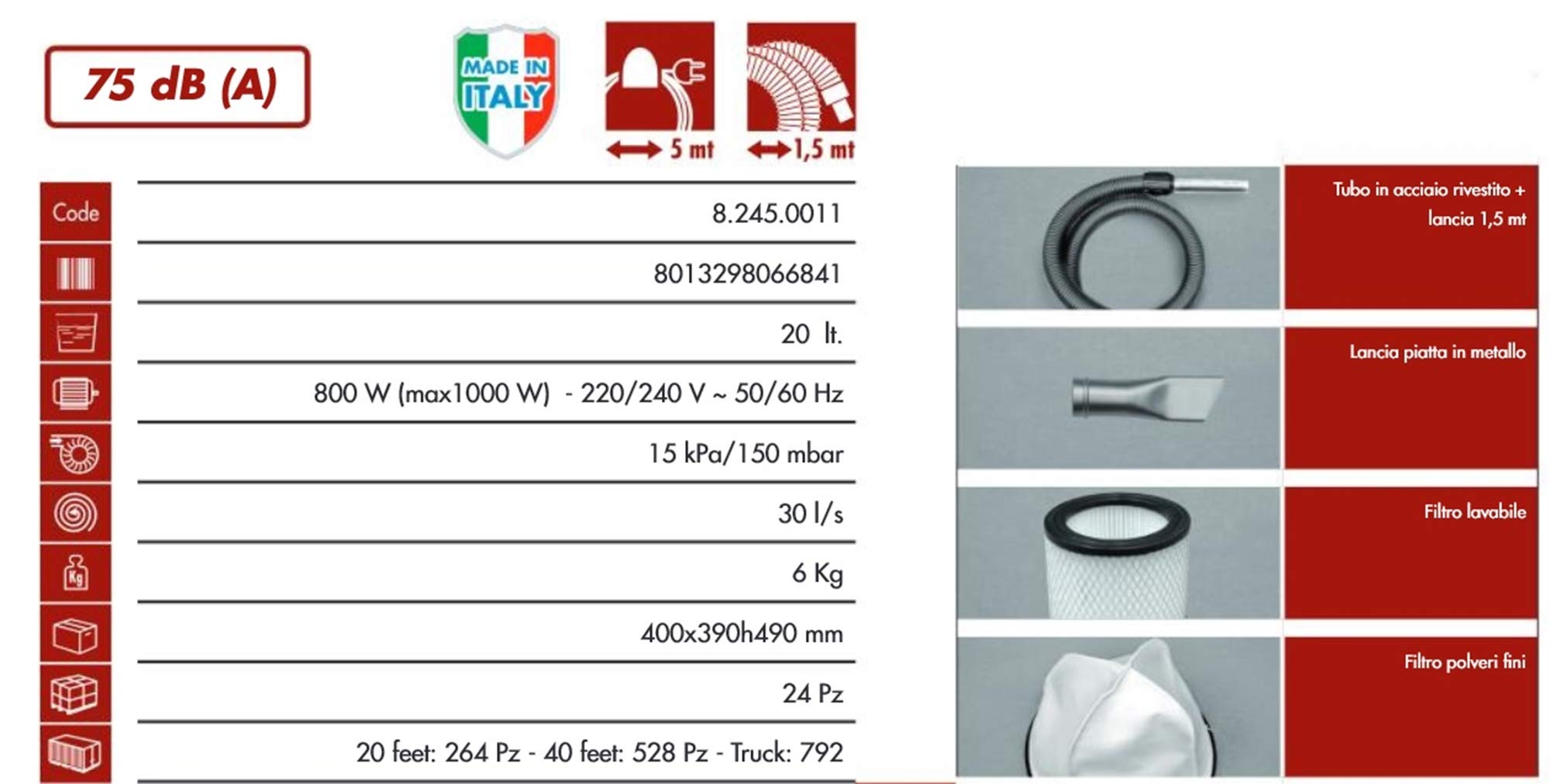 Lavorwash ASHLEY 1000 Aspiraceneri Grigio