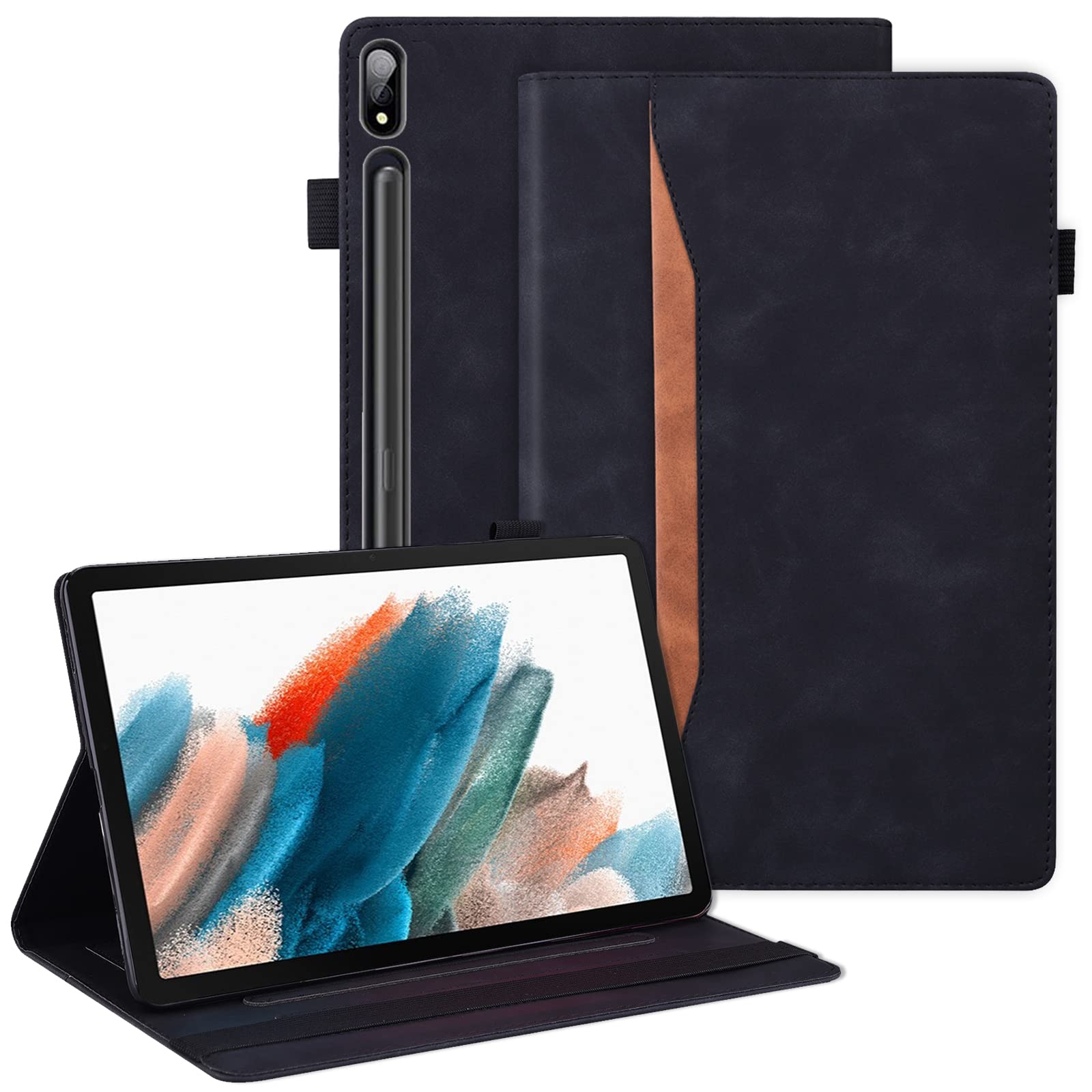 Dteck Case for Samsung Galaxy Tab S8 Plus/S7 FE/S7 Plus, Premium Leather Cover w Document Pocket Folding Stand Cover for Samsung 12.4 Inch Tablet Tab