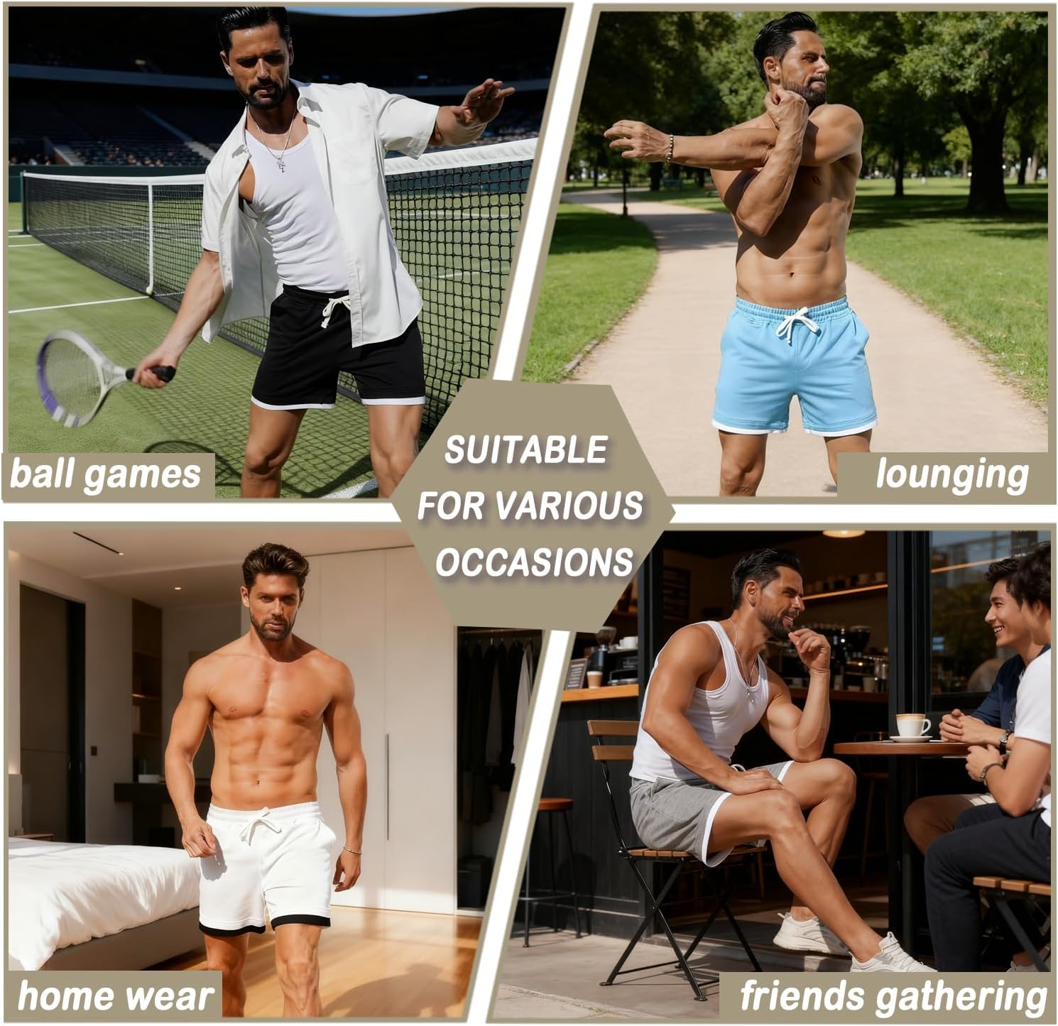 Men Cotton 5.5 Inch Sweat Shorts Elastic Waist Casual Workout with Pockets - Image 4