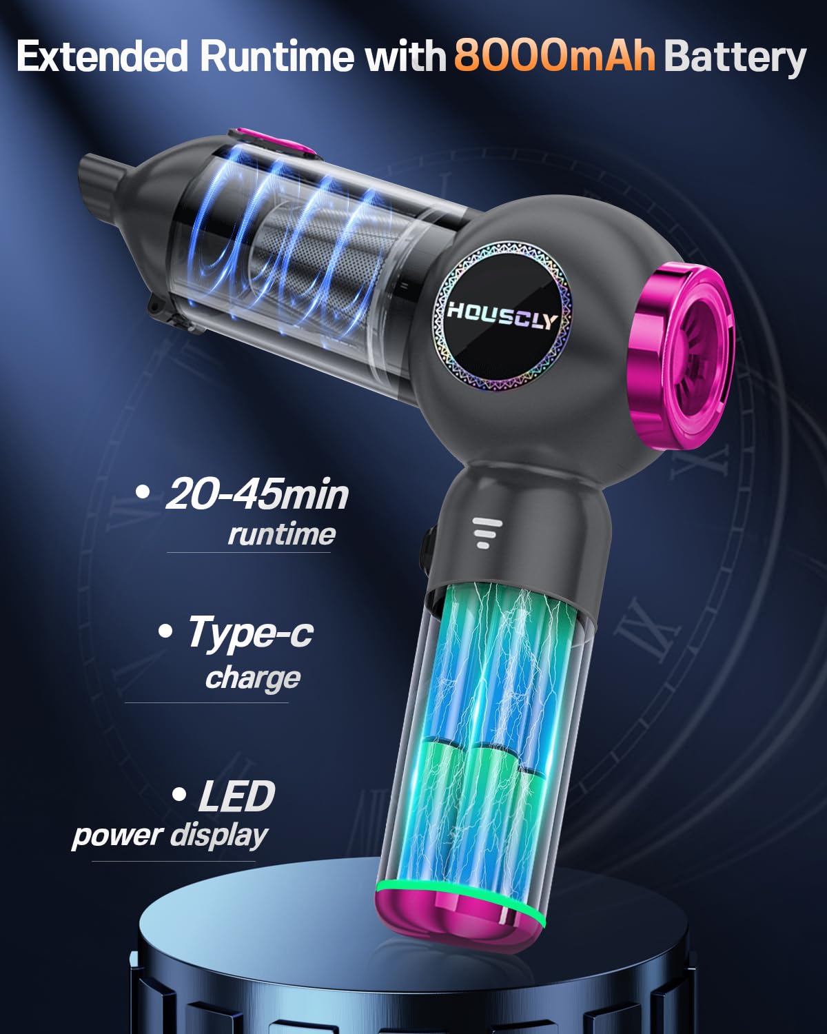 houscly Aspirapolvere portatile senza fili 25000Pa Aspirapolvere piccolo ad alta potenza 4 in 1 Aspirapolvere ad aria compressa Pompa per aspirapolvere portatile per casa ufficio Accessori per auto