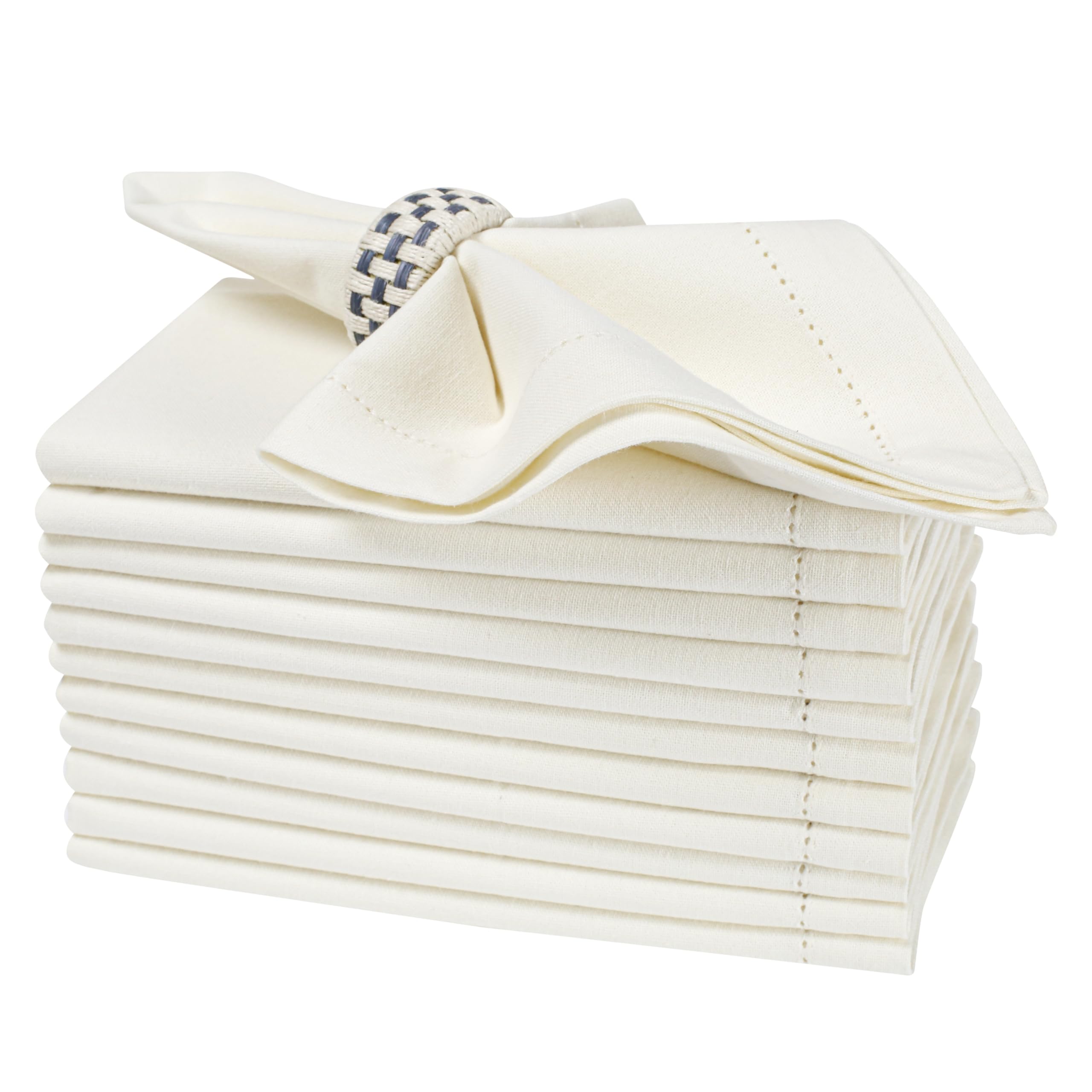Eminence Home 12-Pieces Cotton Napkin Set, 45x45cm (Cream), 100% Pure Cotton Casement Fabric, Hemstitched, Eco Friendly, Elegant Design, Washable, Qick Dry, for Home, Hotel, Restaurant, Picnic.