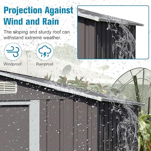 Miniatura 3 de KINTNESS Cobertizo de almacenamiento de metal para exteriores de 6 x 4 pies, cobertizo de herramientas de acero galvanizado con puerta con doble