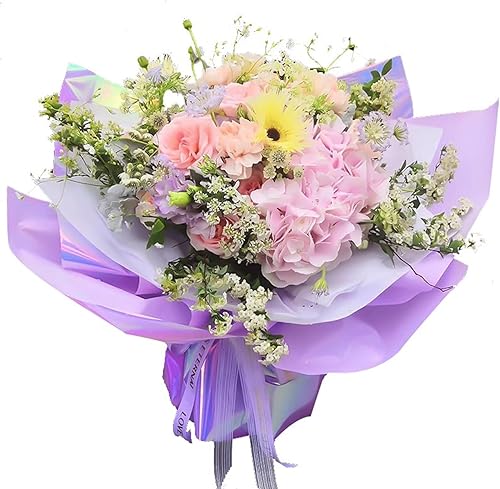 Miniatura 4 de Oakbud 20 hojas de papel de regalo de flores iridiscentes de doble cara, suministros de ramo de floristería impermeables, manualidades, embalaje de