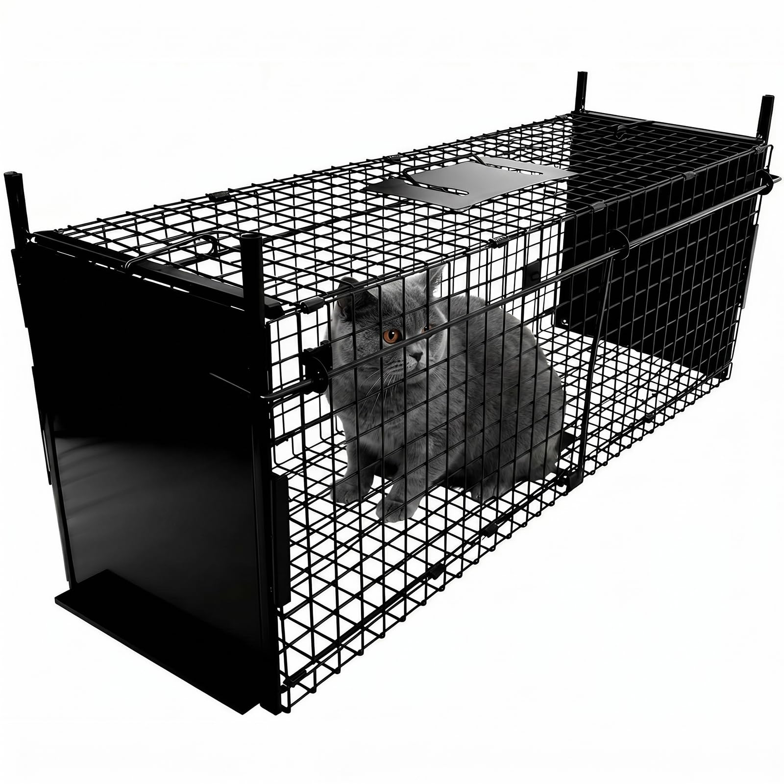 Thealyn de Trampa de Jaula para Animales 84 X 33 X 28 cm, con Doble Puerta, Trampa de Metal para Animales Vivos humanitaria, para Conejos, Gatos callejeros, Ardillas, mapaches, Topos