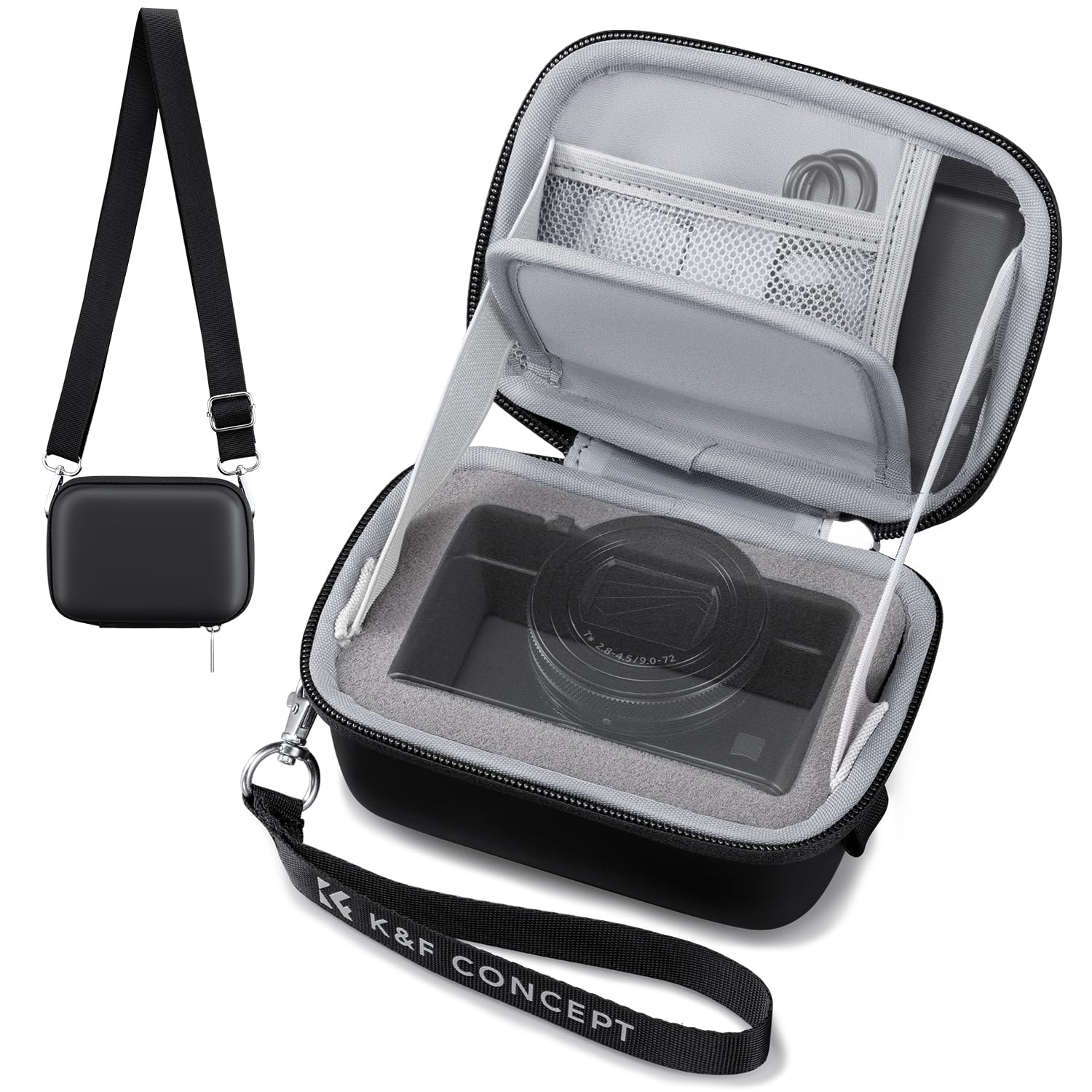 K&F CONCEPT Custodia per Fotocamera Digitale, Borsa Rigida da Viaggio in EVA, Custodia Protettiva Antiurto Compatibile con Sony ZV-1 / Ricoh GR III/Canon G7 X, Nero, M - 1