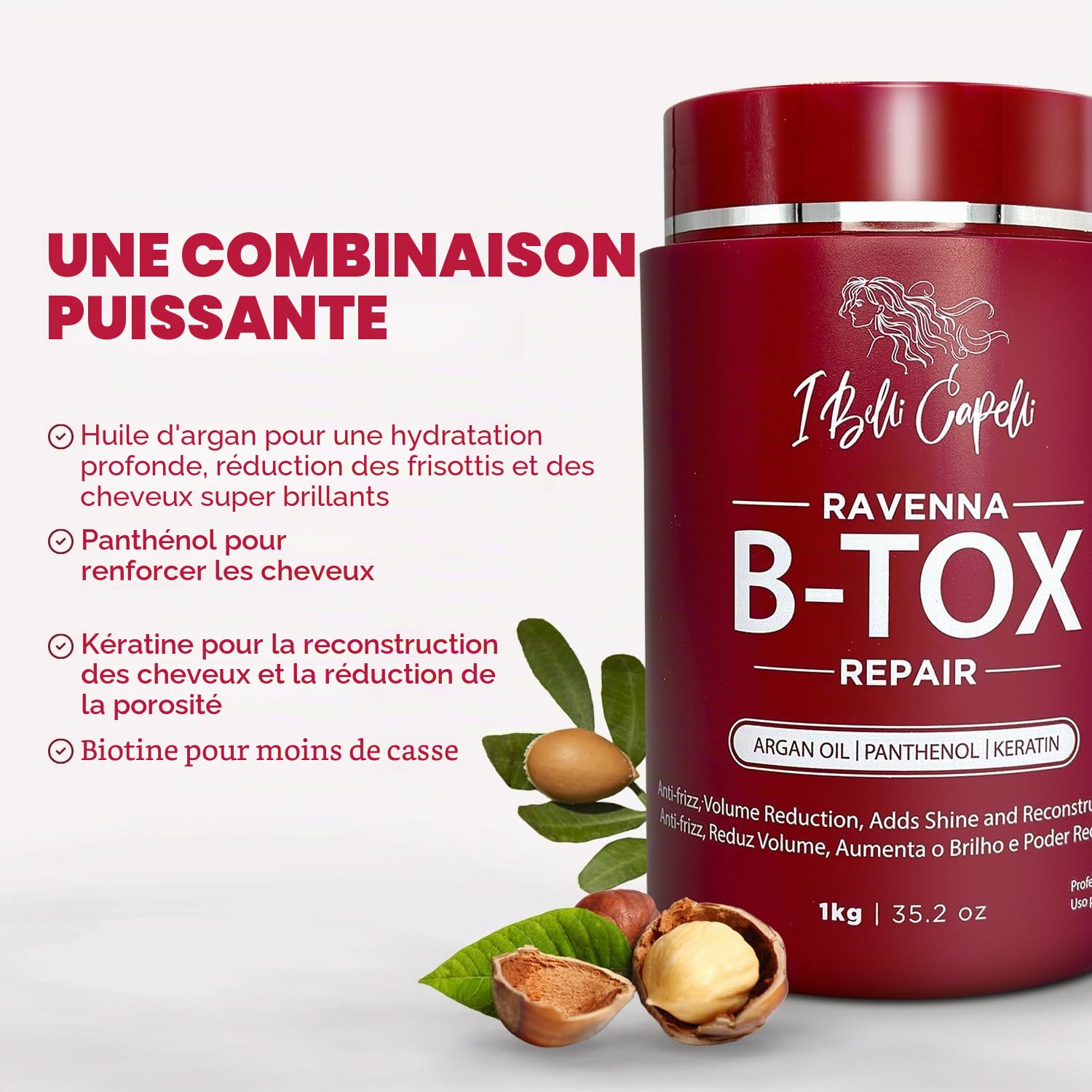 I Belli Capelli Ravenna Kit de traitement réparateur Keratin Treatment pour les cheveux - capillaire 1 kg / 35,02 oz + Shampooing anti-résidus 300 ml / 10,1 fl.oz - Ensemble de capillaire pour les che