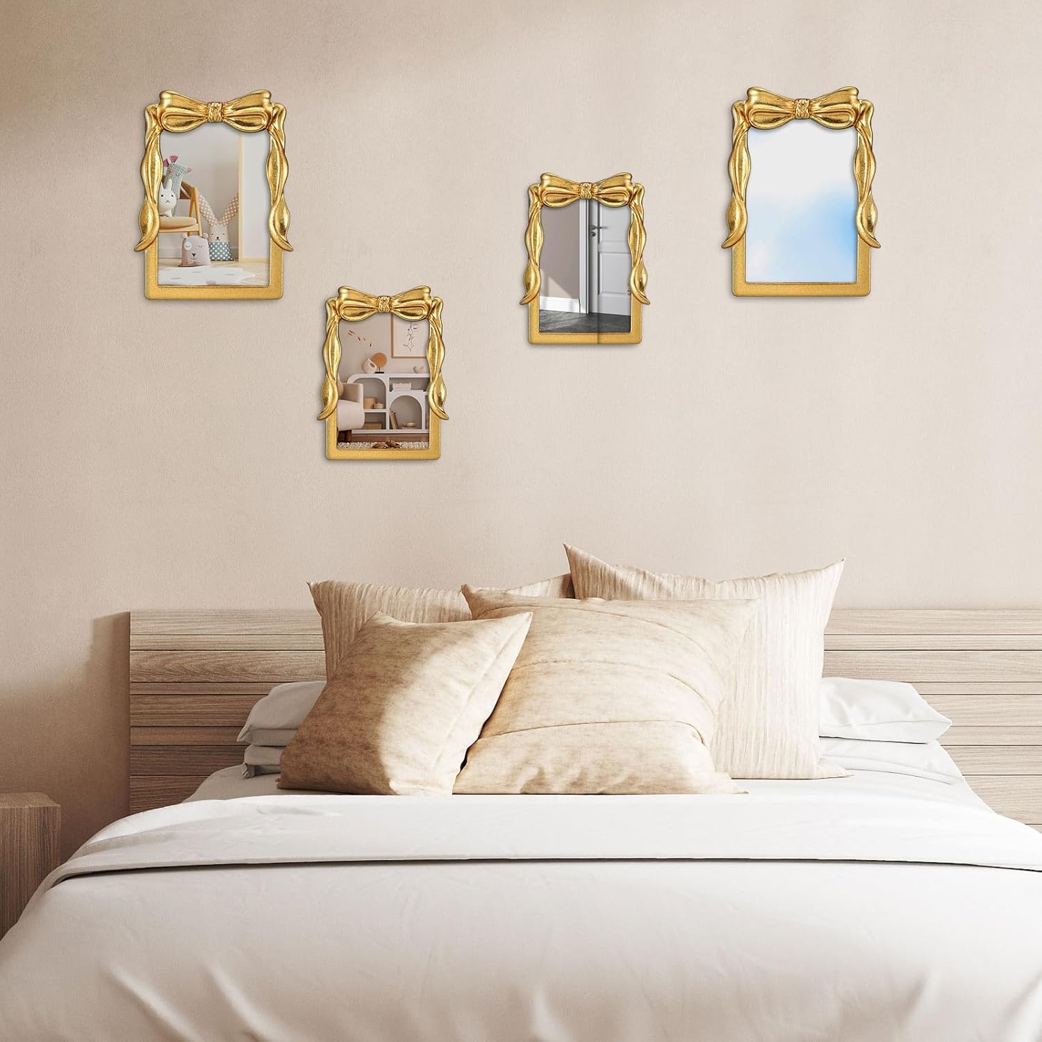 Geelin Bow Gold Picture Frame Vintage Antique Baroque Style Resin Rectangle Oval Retro Photo Frame with Glass Front Bowknot for Home Wedding Tabletop and Wall Hanging Decor (2 Pcs,4" X 6",5" X 7")