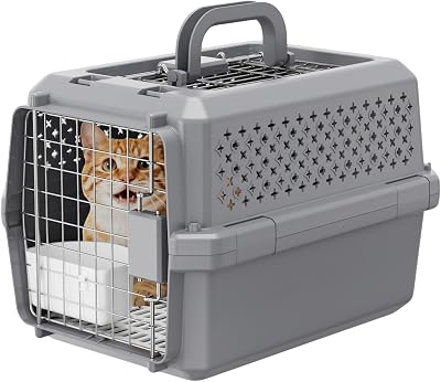 RIZZARI Grey Small Hard Sided Pet Carrier, Portable Ventilated Travel Crate with Metal Door and Handle for Small Dogs and Cats, Perfect for Car Rides, Vet Visits and Daily Use