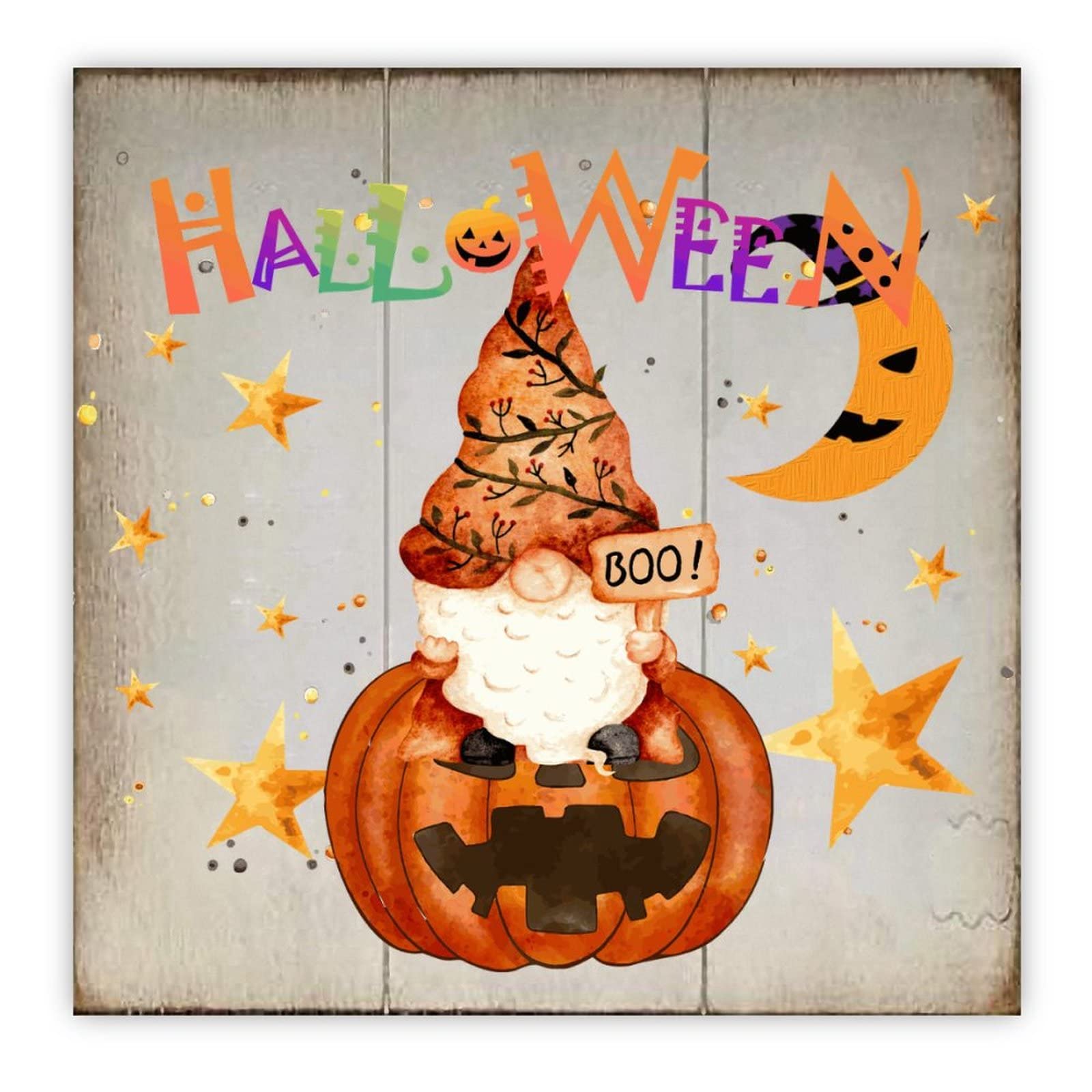 Panneau bois Halloween durable imprimé nain de citrouille moderne 30cm