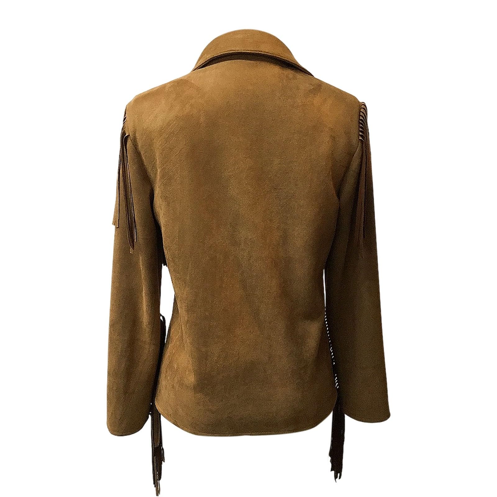 Blusa occidental para mujer con flecos, manga larga, botones hacia abajo, discoteca, vaquera, bohemio, occidental, camisetas de manga larga, sexy, para festival, informal, túnica