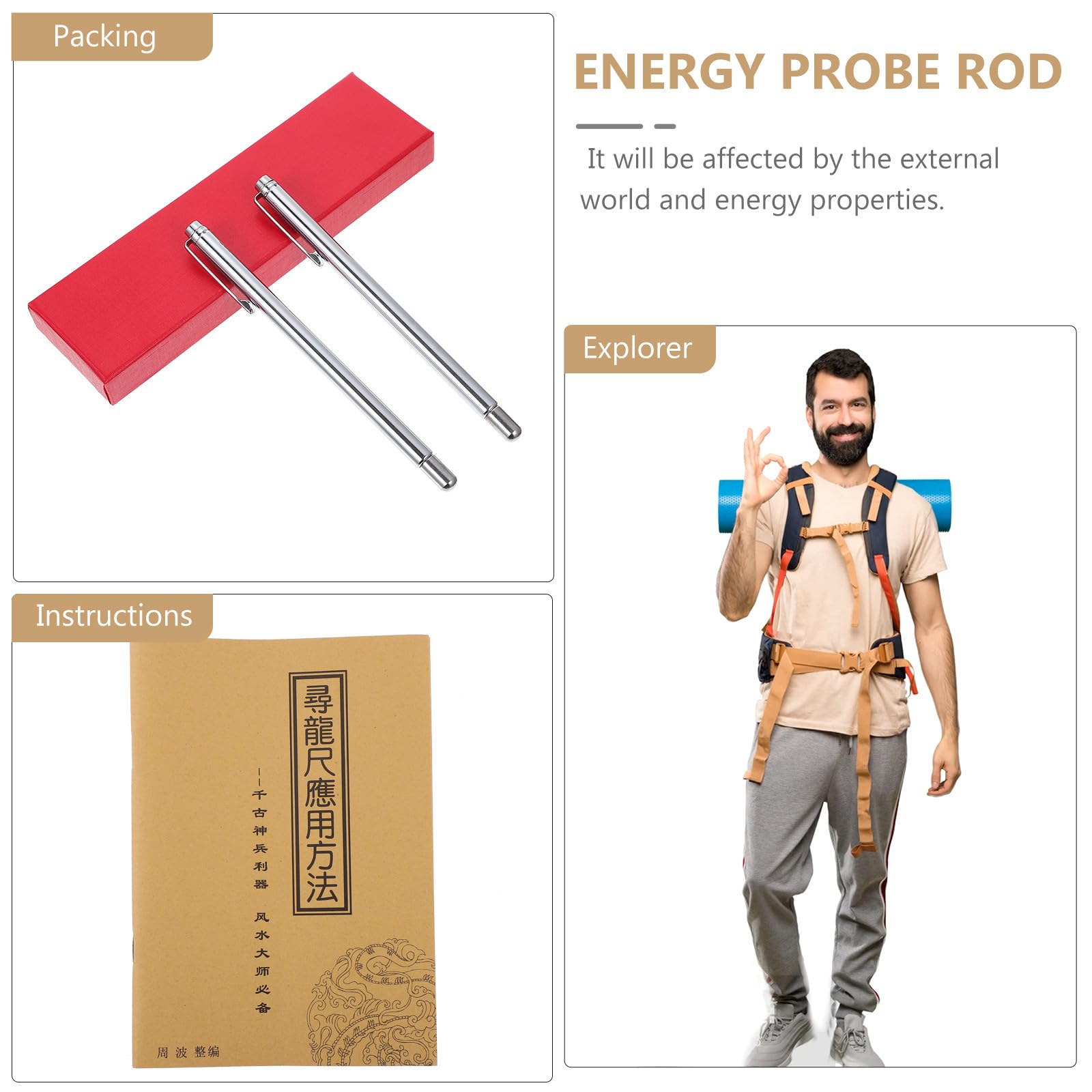 PACKOVE Baguette de Sourcier Rétractable en INOX pour Radiesthésie, Outil de Recherche d'eau Portable et Léger, pour Usage Extérieur