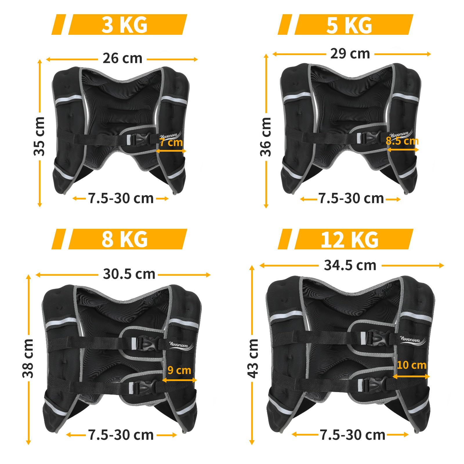 3/5/8/12 KG Giubbotto Zavorrato per Donne e Uomini, Gilet Zavorrato Regolabile con Strisce Riflettenti Weighted Vest per Allenamento