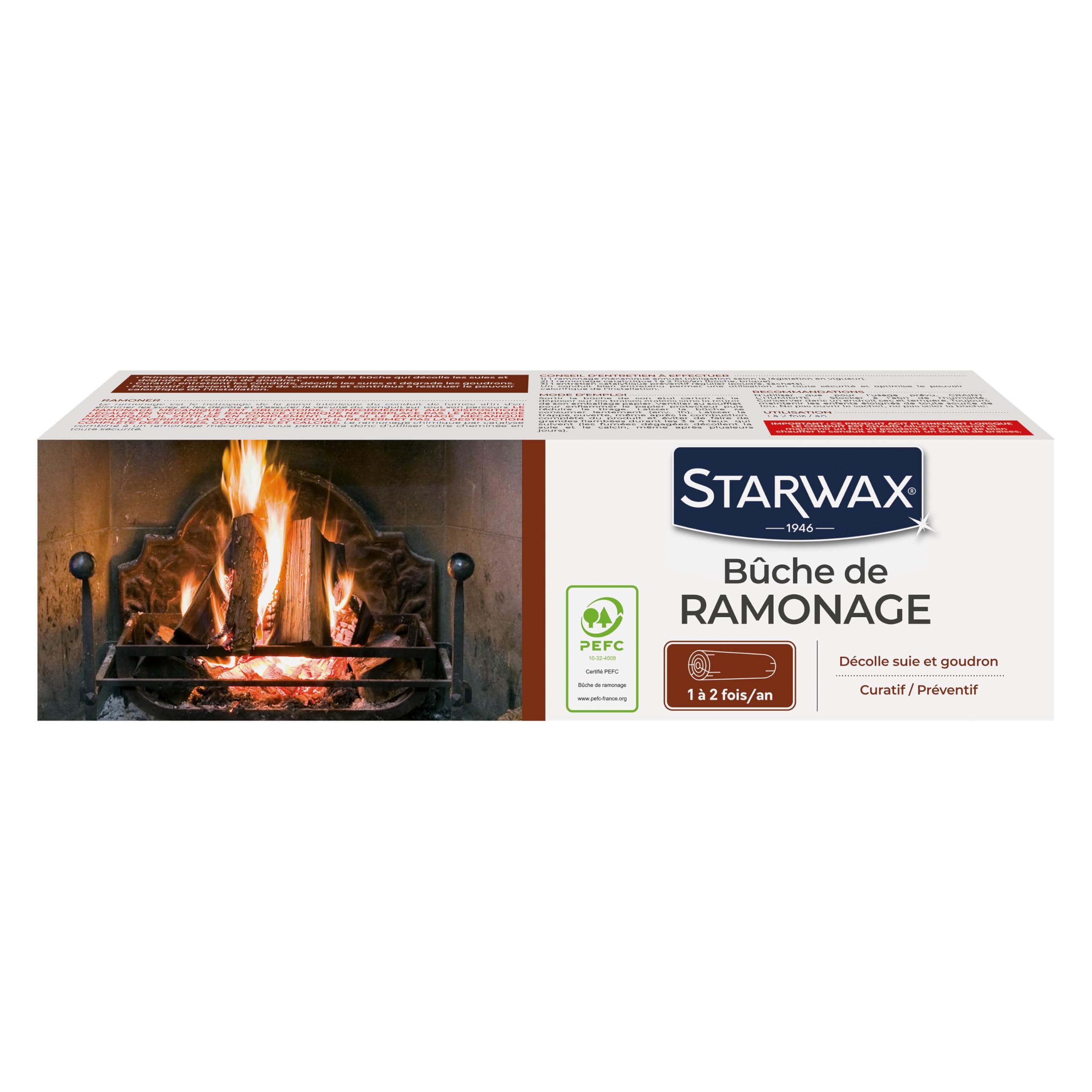 STARWAX – Ceppo Spazzacamino – Elimina Fuliggine e Catrame – Formula Brevettata – Inodore – Certificato Incluso – Per stufe e camini – Uso 1‑2 volte/anno – 1,1 kg