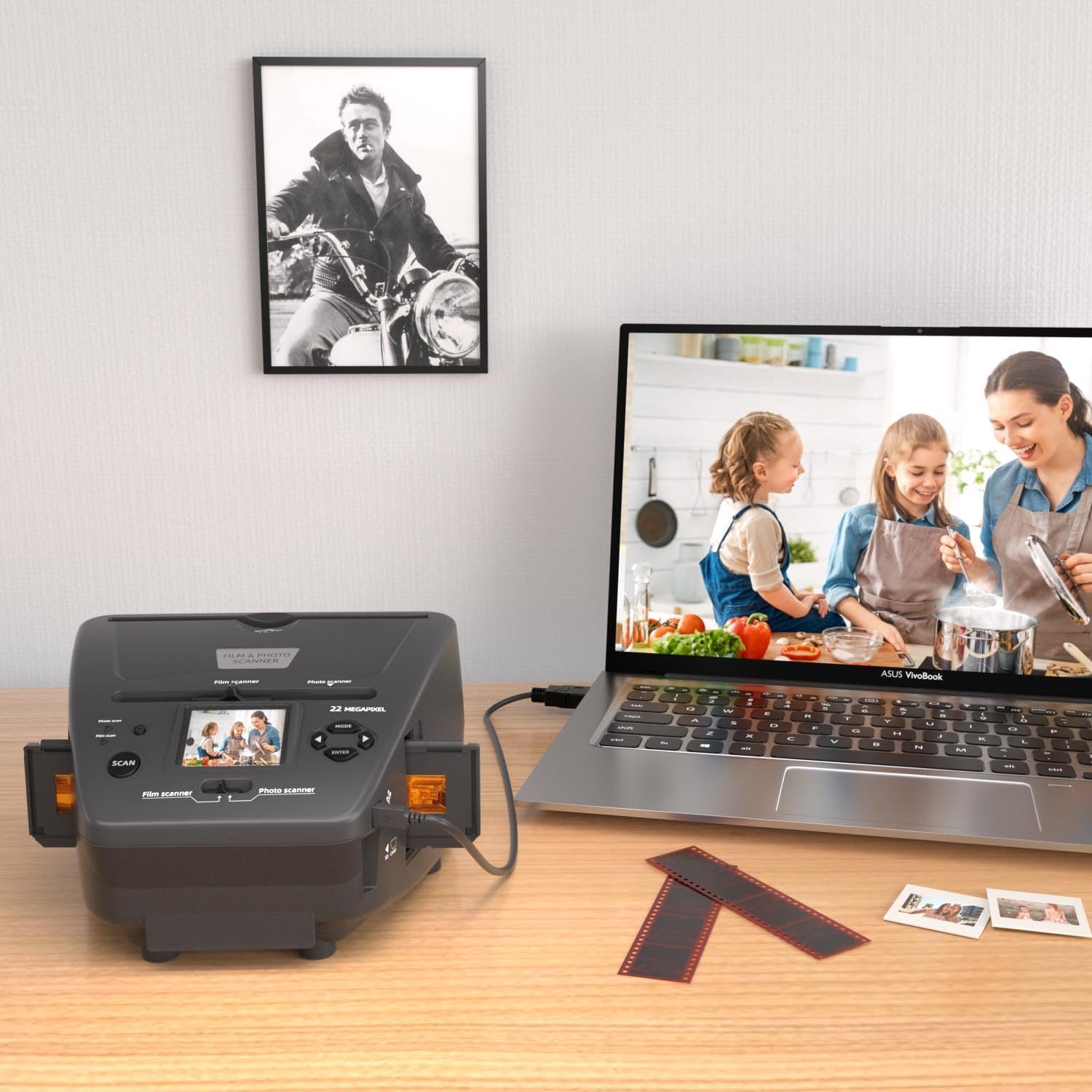 Digital Photo Scanner Slide Scanner Converts 35mm/135 Film Negatives and 3R/4R/5R Photos to 22MP Digital Images, Film Scanner for Old Photos/Slides/Business Cards, with 2.4" LCD & 4GB SD Card