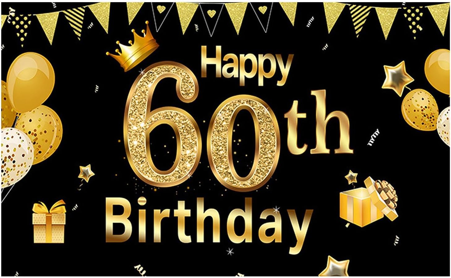 60th Birthday Banner for Men, 60th Birthday Backdrop, Black and Gold Happy Birthday Banners for Men Women, 60th Birthday Decorations Background Banner
