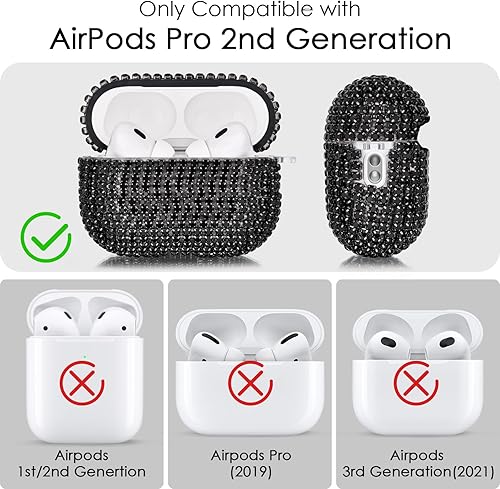 Miniatura 4 de VISOOM Bling Airpods Pro 2 generación - Funda para AirPods Pro 2 con cordón para mujer 2024 Crystal iPod Pro 2, funda de carga inalámbrica con