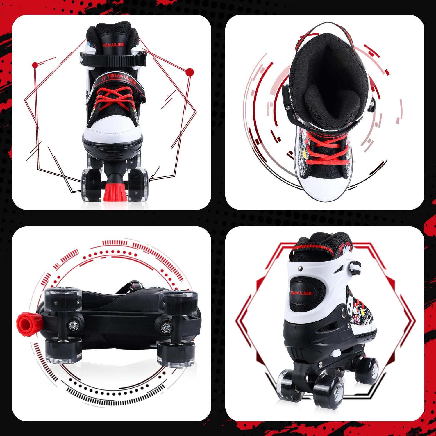 Kids Roller Skates, 4 Size Adjustable Quad Skates with All Light Up Wheels, 10C to 8 Rollerskates for Toddlers, Beginners, Boys, Girls, Outdoor, Indoor - Image 7