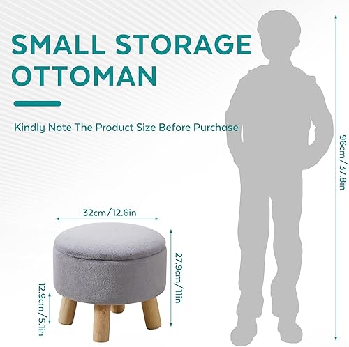 Miniatura 2 de Taburete otomano pequeño con almacenamiento, reposapiés otomano de piel sintética suave para sofá, reposapiés redondo con almacenamiento, otomanas