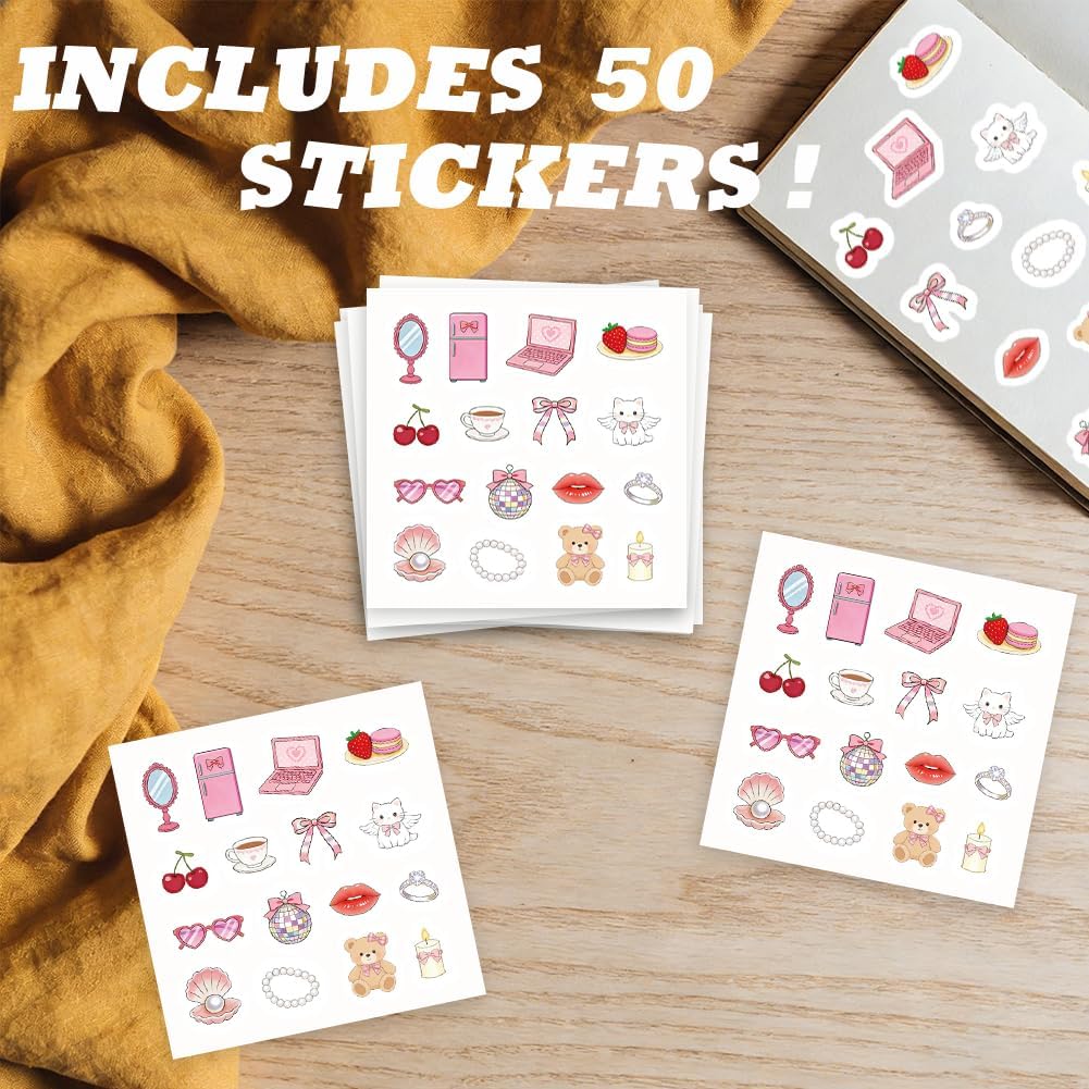 800Pcs Scrapbook Sticker Retro Planner Decals Coquette Pink Aesthetic Self-Adhesive Paper Decorative Stickers Party Favors for Water Bottles DIY Laptop Phone Case Luggage Skateboard Gifts image 4