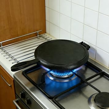 DVK Cast Iron Waffle Cookware Two Piece Hinged Non Electric Waffle Iron for Stovetop or Grill Makes Round Waffles Design Waffle Pan (8 IN)