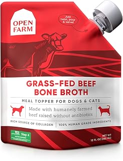 Open Farm Grass-Fed Beef Bone Broth for Dogs & Cats - Human-Grade Food Topper, Collagen-Rich, Responsibly Sourced, 12oz