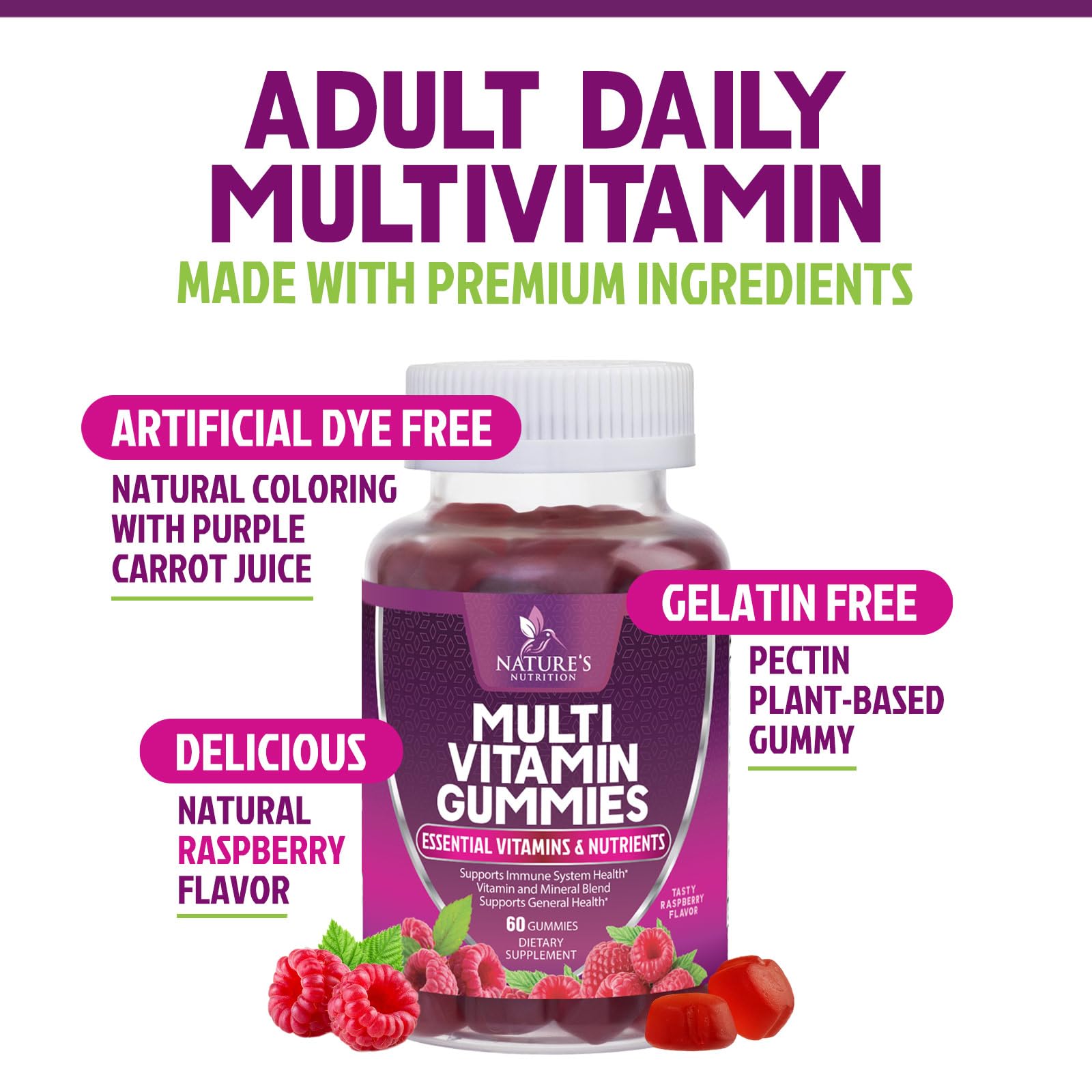 Multivitamin Gummies for Adult with Vitamins A, C, D, B12 - Gummy Multivitamins for Daily Nutritional Support with Vitamins & Minerals for Women & Men, Nature's Multi VIT Vitamin - 60 Gummies — Amazon image 6