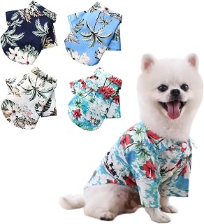 犬 衣服 春 夏 夏威夷衬衫 夏威夷衣服 去海边 有趣 可爱 狗狗衣服 女孩 男孩(⑤椰子树图案×绿洲蓝,XXL)